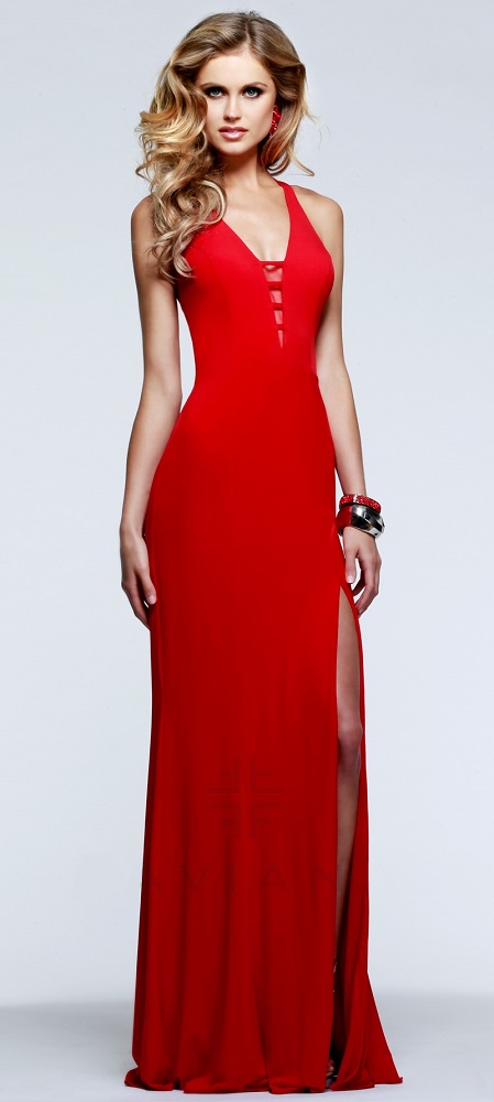 long sleeve jersey evening gown