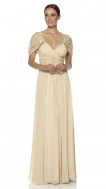 Full length evening dress with a plunged v neckline. Evening Dress
