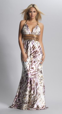 Backless, beaded, print satin prom dress Prom Dress