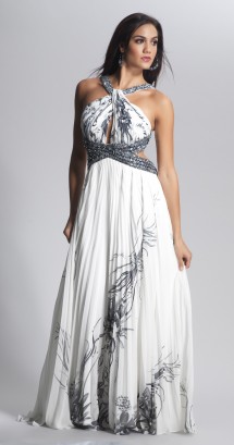 Pleated, backless print evening dress Evening Dress
