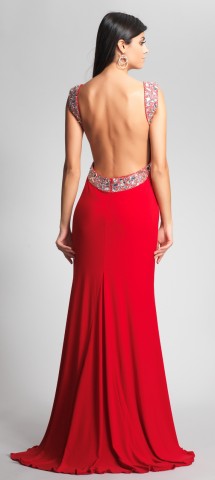 Jersey backless evening dress with beaded straps Prom Dress