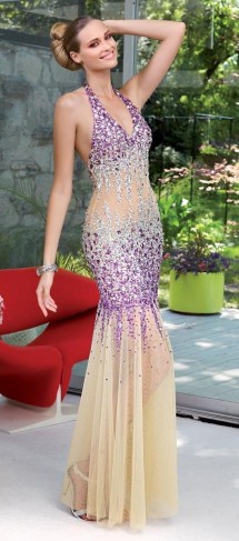 Sequinned, halter neck, fishtail evening dress Evening Dress