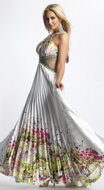 Pleated, backless print prom dress Prom Dress
