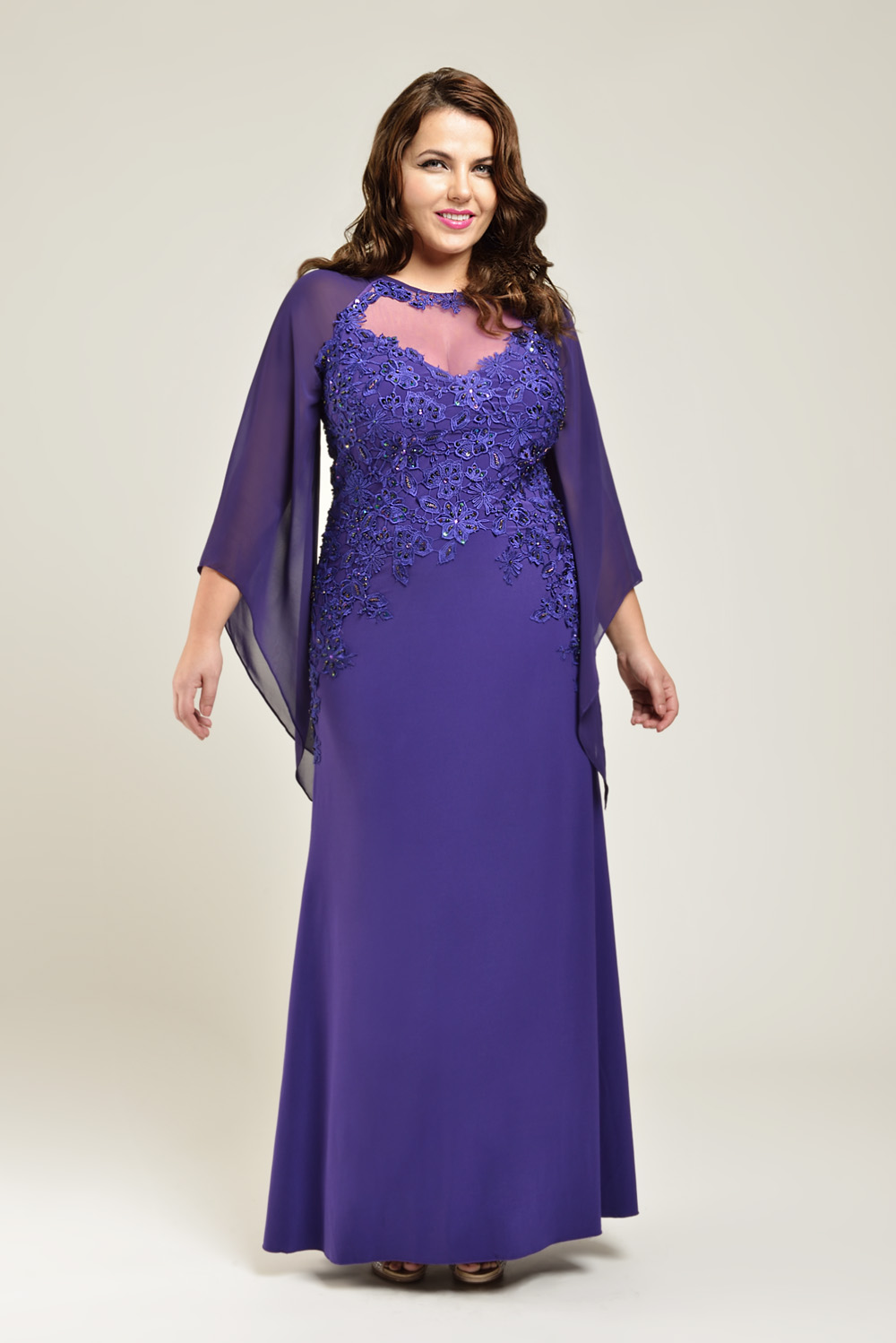PLUS SIZE chiffon & lace, sleeved evening dress - REDUCED at Ball Gown ...