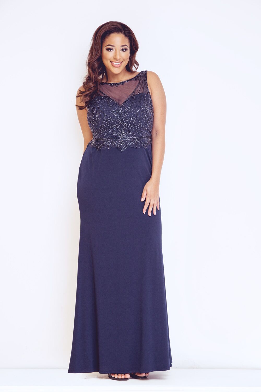 PLUS SIZE - jersey evening gown with self coloured beaded top at Ball ...