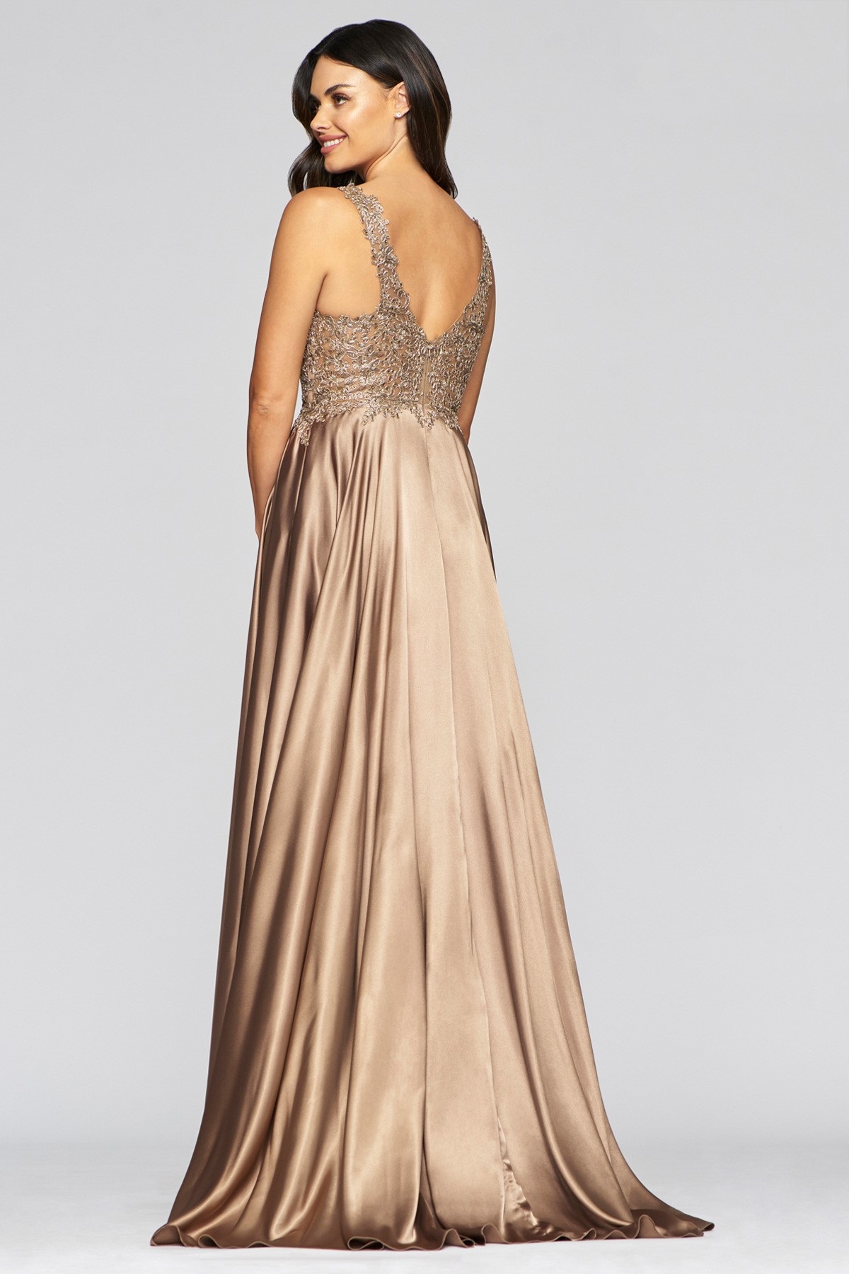 v neck satin ball gown