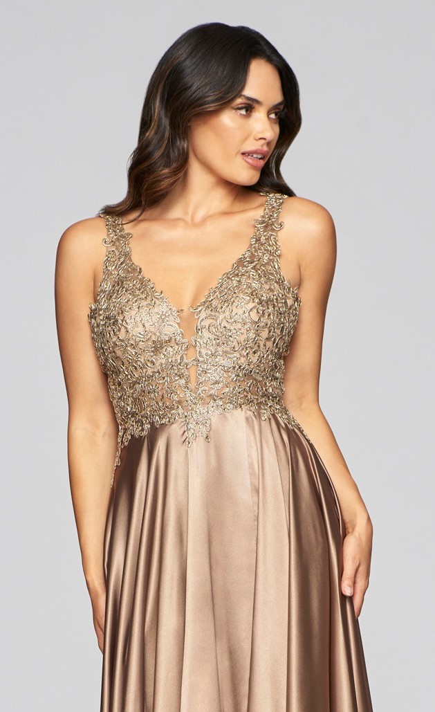 v neck satin ball gown