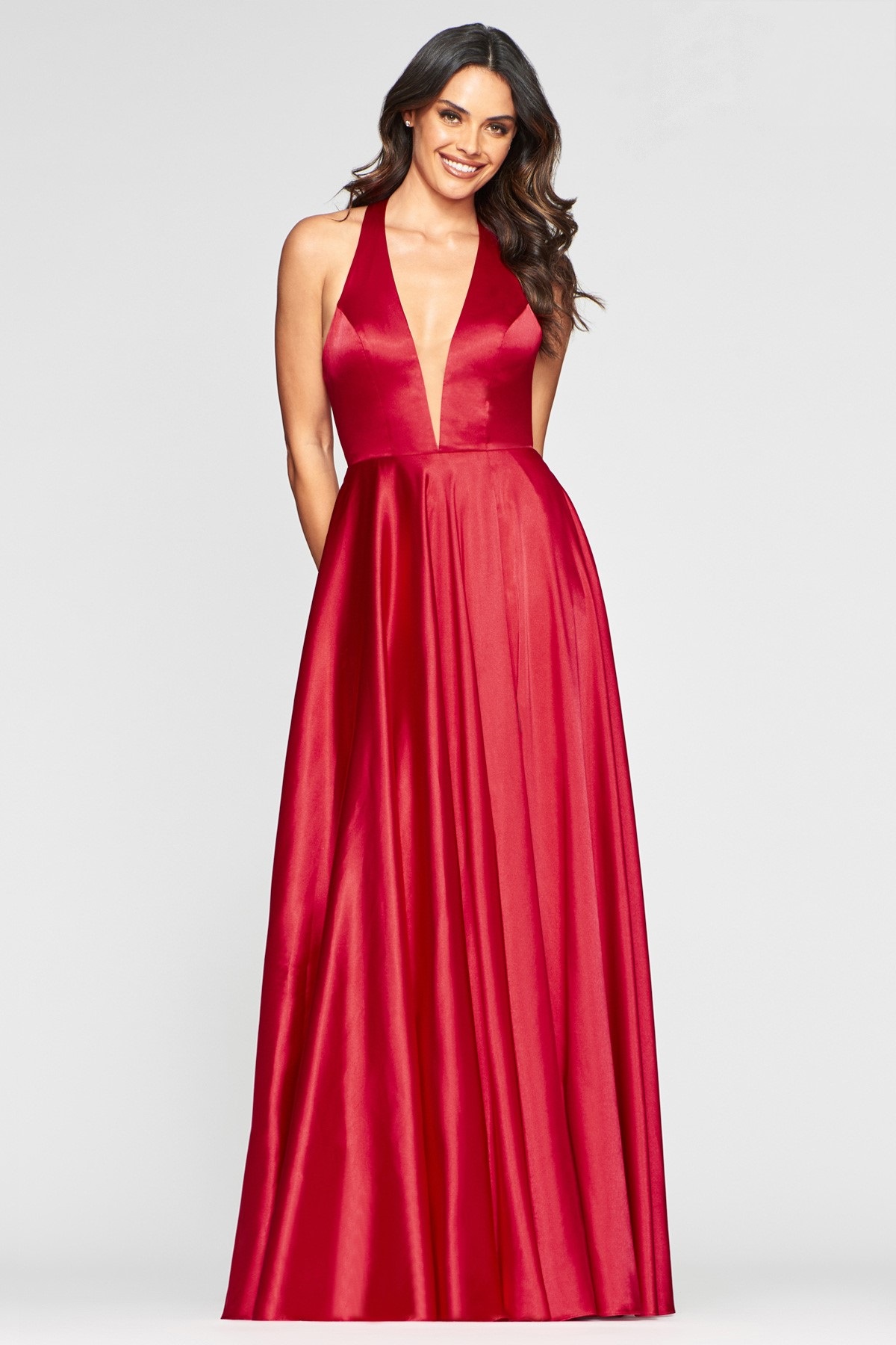red backless ball gown