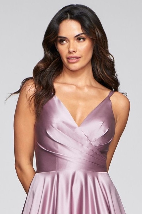 v neck satin gown