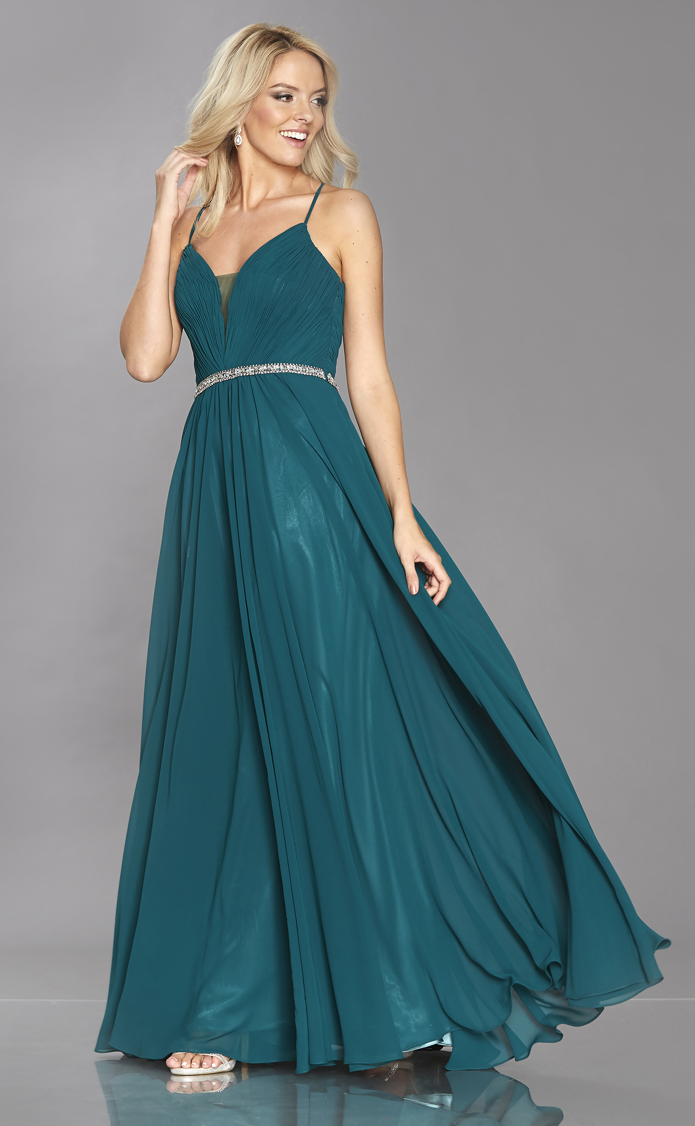 Grecian chiffon prom dress with laced back at Ball Gown Heaven